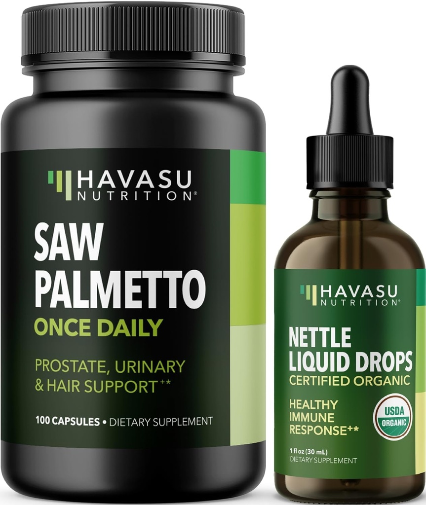 HAVASU NUTRITION Sting Nettle Leaf Extract Liquid Drops (60 Serve) & Saw Palmetto Capsules (100 Serve)
