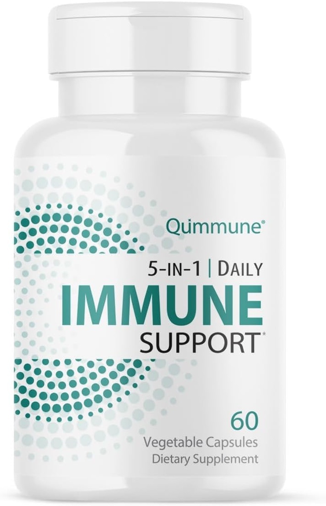 5-in-1 Supporto Avanzato Immune con Quercetin Phytosome, Zinco, Vitamina C, D3, K2 - Integratore Immunità e Allergia con Quercetina Attivata - 60 Tappi di Veg
