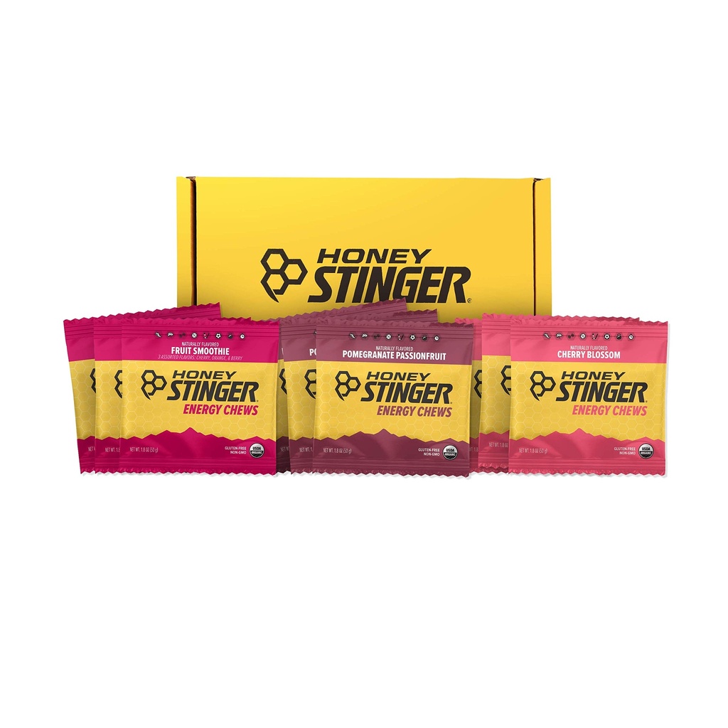 Miele Stinger Organic Energy Chew Variety Pack | 3 Pack Ciascuna di Frutta Smoothie, Pomegranate Passionfruit e Cherry Blossom | Gluten Free & Caffeine Free | Nutrizione sportiva per tutti gli esercizi