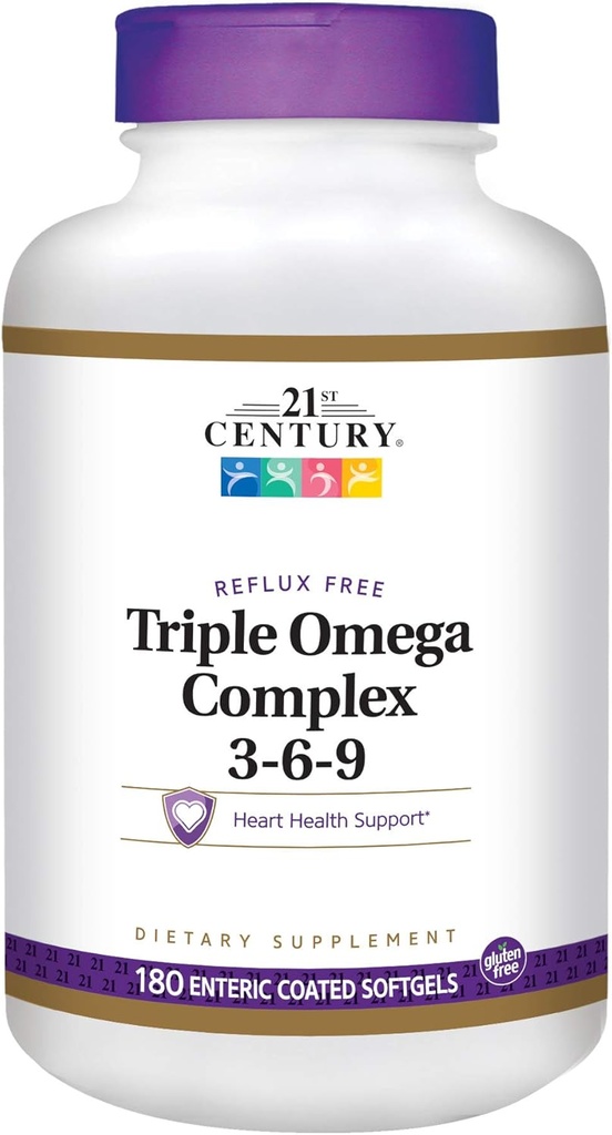 21st Century Supplemento alimentare Triple Omega Complex 3-6-9 Enteric Coated Softgels, 180-Count Bottiglie (Pack of 2)