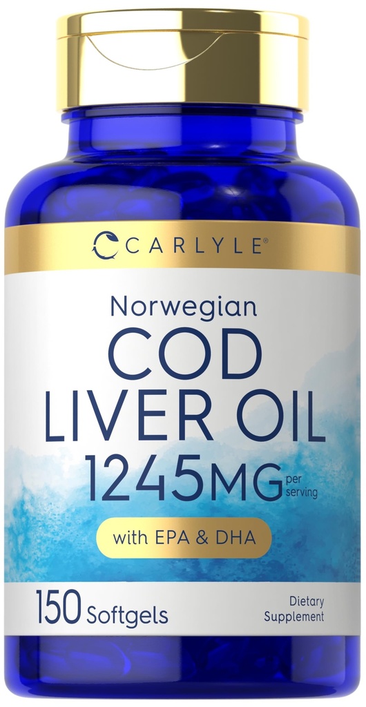 Carlyle Norwegian Cod Liver Oil | con EPA & DHA | 1245mg | 150 Softgels | Liquid Capsule | Non-OGM & Gluten