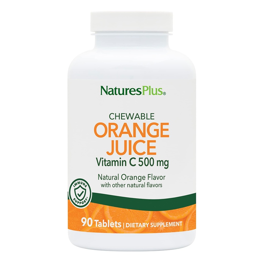 Natures Plus Orange Succo Chewable Vitamin C - 500 mg, 90 compresse - Supplemento Immune & Vascular Health Support ad alta potenza, Antiossidante - Genere Su Stomach - Vegetariano, Senza Glutine - 90 Serve