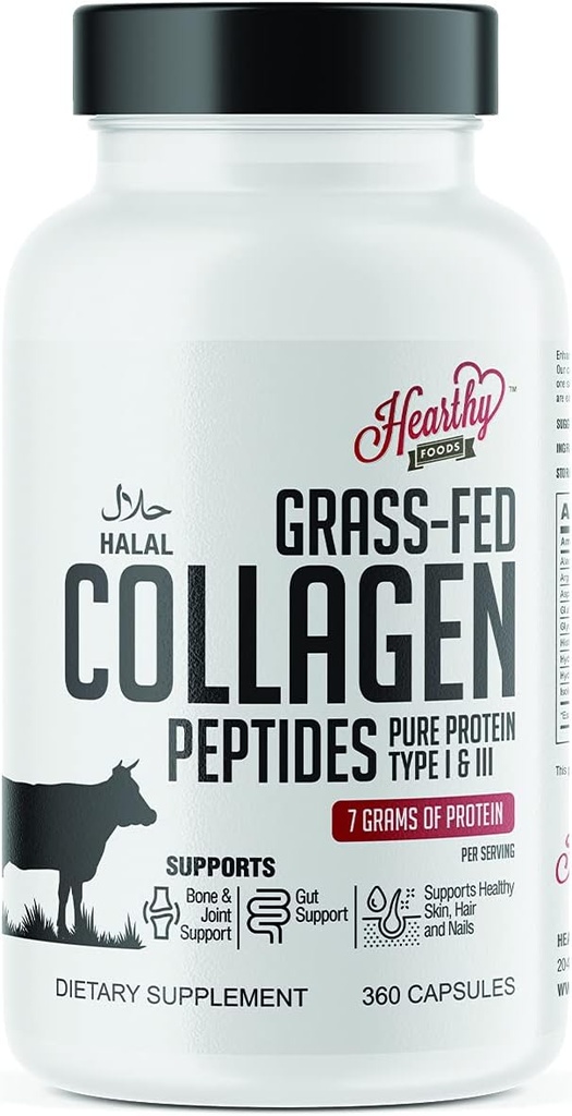 Integratore di pillole di collagene (Tipo I, III), 360 capsule di collagene Capelli sani, Pelle, Unghie, Giunti - Latticini e Gluten Free Collagen Supplemento - 7 Grammi Protein Per Serving
