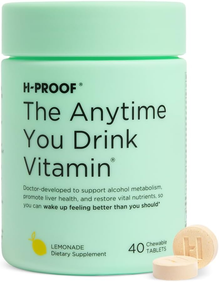 H-PROOF Il tempo in cui si beve la vitamina, la salute e l'immunità del fegato con gli elettroliti, il cardo del latte e le vitamine B & C - 40 compresse masticabili (20 porzioni), Vegan, Limonata