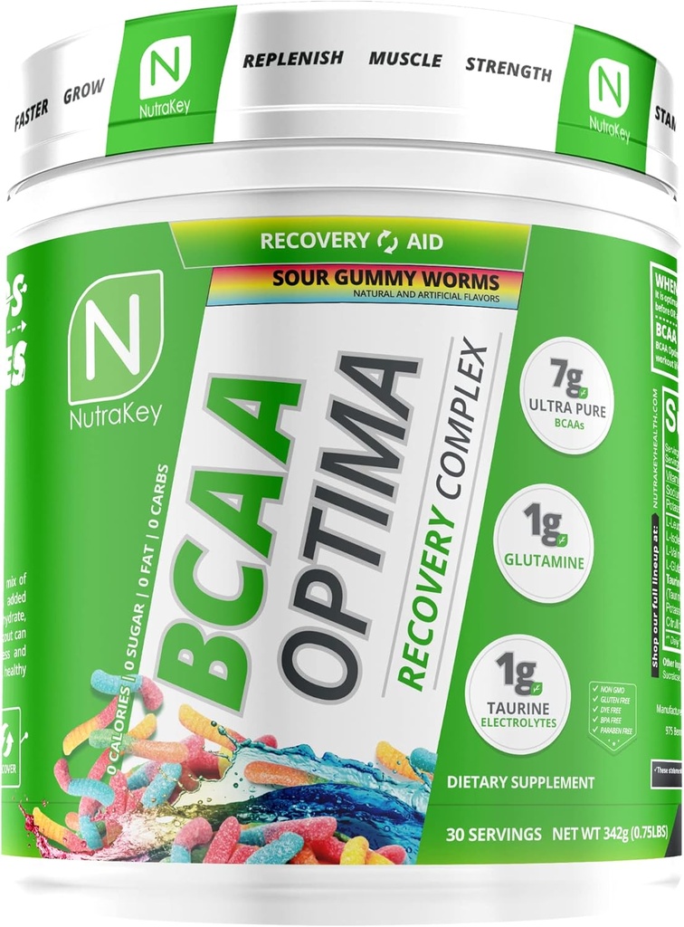 NutraKey BCAA Optima Post Workout Recovery Complex, No Sugar, No Carb, Recovery Aid, Sour Gomma