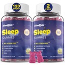 Melatonina Gommie per Adulti, Zucchero Gomma Addormentata Senza Melatonina, Gummie Naturali Calma con Magnesio Glycinate, L-Tryptophan, L-teanina, GABA, Ashwagandha, Valerian, 120cts