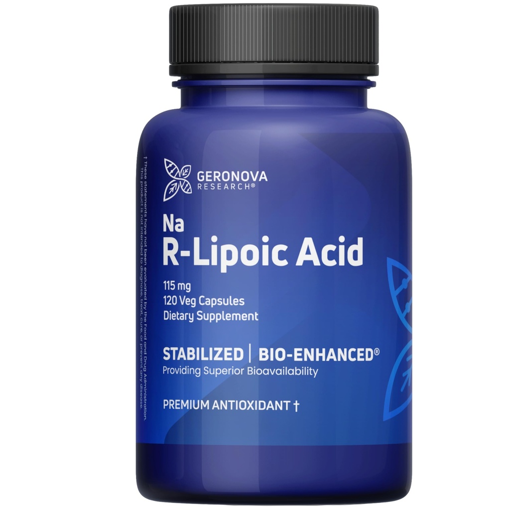 Acido R-Lipoico Bio-Enhanced, 115 mg capsule - 4 mesi di alimentazione - Integratore di acido lipoico alfa R stabilizzato con assorbimento potenziato - 120 conte