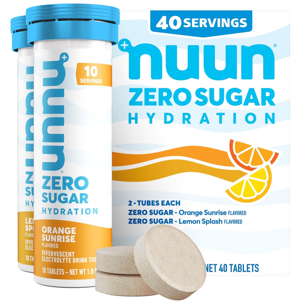 Tabelle elettrolitiche di idratazione di Zucchero Nuun Zero - Sodio, Potassio, Cloruro, Calcio, Magnesio, Sapori di frutta leggeri e deliziosi, Senza zucchero, senza glutine, Vegan, Citrus misto 4 Pack (40 Serve Totale)