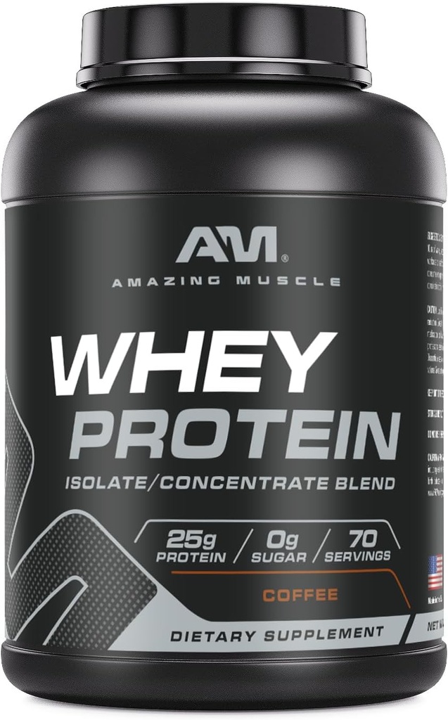 Incredibile Muscolo Whey Protein Isolate & Concentrate Blend | Coffee Flavor | 25 G Protein | 5 LB (2.26 Kg) | Non OGM | Gluten-Free | Made in USA