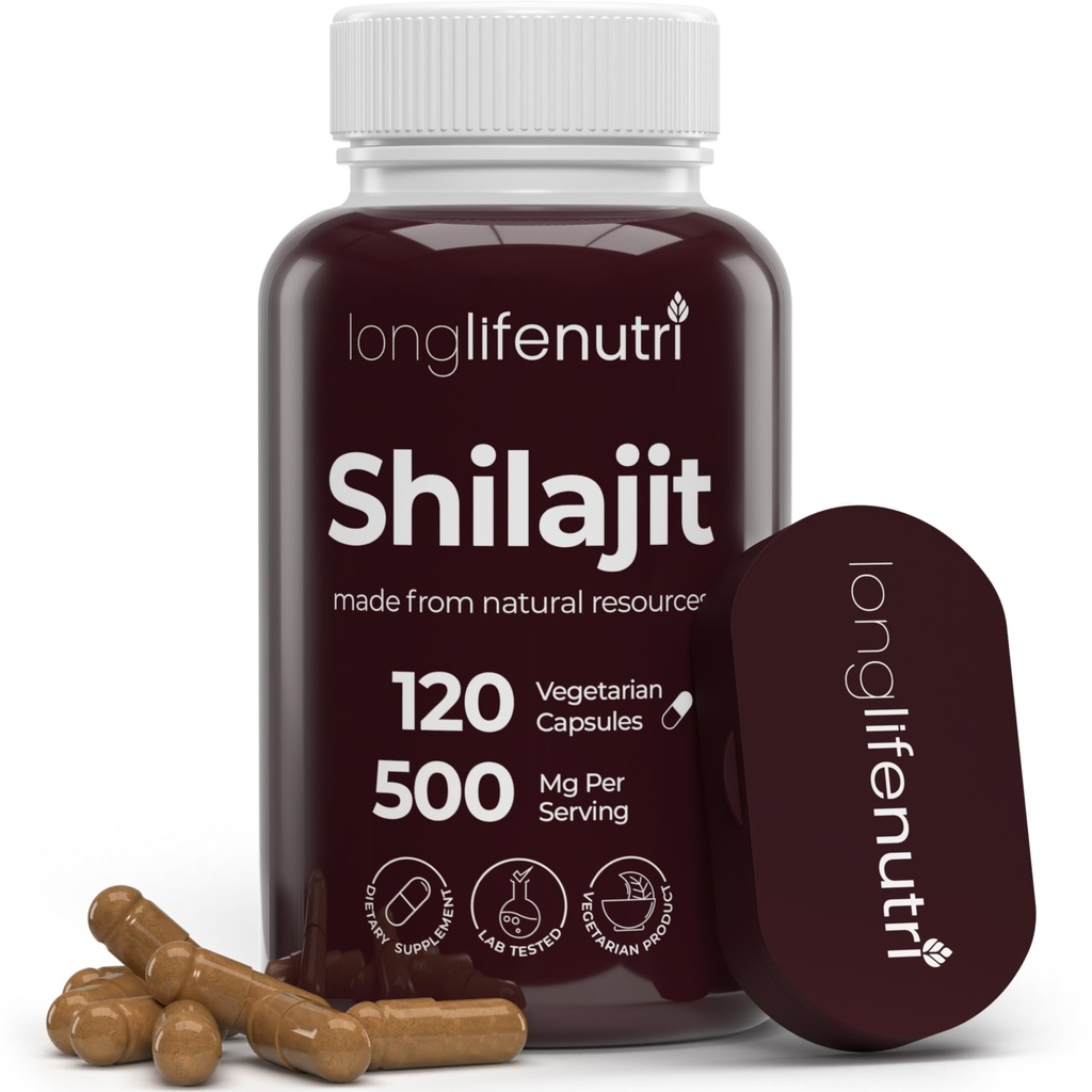 Shilajit Pure Himalayan Extract 500mg con 15% acido Fulvic 500mg - 120 capsule vegetariane, 4 mesi di alimentazione, supplemento organico per Vitality & Mental Clarity, Made in USA, senza glutine, non OGM