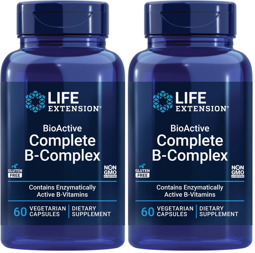 Estensione della vita Bioattiva B-Complex completo, Cuore, Cervello e supporto di Nerve, Energia sana, Metabolismo, Complesso B completo, 60 capsule vegetariane (Pack of 2)