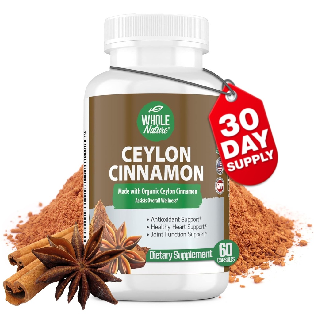 Cinnamon capsule 1200mg. Organic Ceylon Cinnamon Supplemento, Cinnamon Pills Supporto Cuore, Cervello, Bone, Giunto, Metabolismo. Polvere di cannella vera, non OGM, senza glutine, Vegan 60 ct (1)