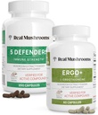 Real Mushrooms Ergothioneine (60ct) e 5 Defenders (200ct) Bundle - con Turchia Tail, Shiitake, Reishi, Chaga, Maitake, Oyster - Longevità naturale e resistenza immunitaria - Vegan, Gluten Free, Non-OGM