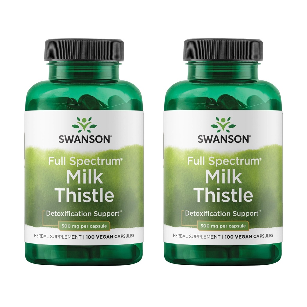 Swanson Milk Thistle - Herbal Liver Support Supplement - Formula naturale che aiuta a mantenere la salute generale e il benessere - (100 capsule, 500mg ogni) 2 Pack