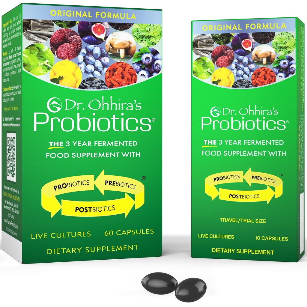 Probiotici Dr. Ohhira, Formula Originale, 60 Caps con Bonus 10 Capsule Travel Pack - 13 Strains Probiotici con Prebiotici e Postbiotici