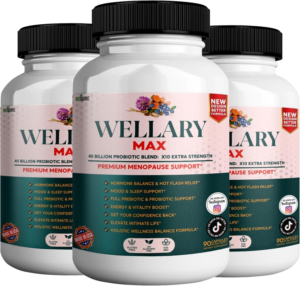 Wellary Max Menopause supplemento di supporto, 40 miliardi di CFU miscela probiotica, 90 capsule (3)