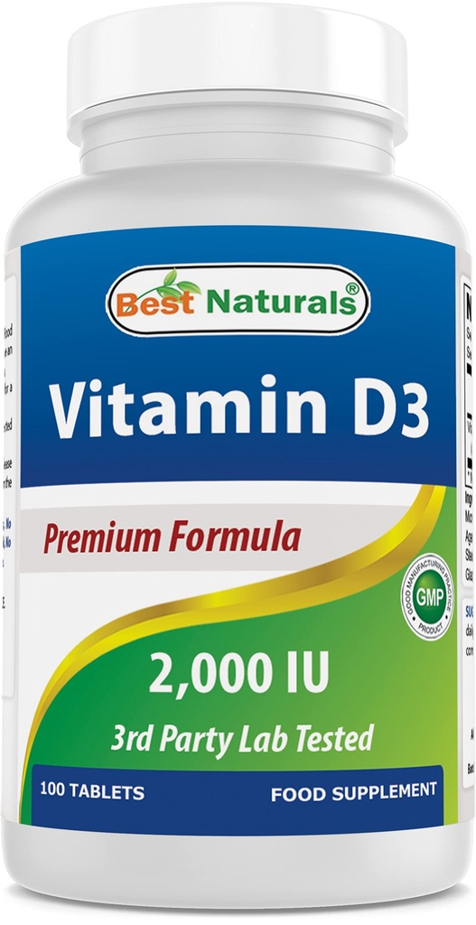Vitamina D3 2000 IU (50 mcg) - 100 compresse - 100 giorni di alimentazione - aiuta a sostenere la salute immunitaria, le ossa forti e i denti, & Funzione del muscolo (100 conteggio (pacchetto di 1))
