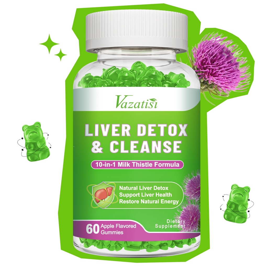 Gummie di cardo al latte per bambini adulti. Gummie di riparazione del disordine del fegato, supplemento di estratto di cardo del latte per il supporto del fegato Antiossidante digestivo, aroma di mela 60ct