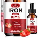 Supplemento di ferro liquido per le donne e gli uomini di ferro gocce di ferro Supplementi di ferro per l'anemia con Folate, vitamina C, B12 per il supporto delle cellule di sangue rosso-fragola, 2 Fl Oz