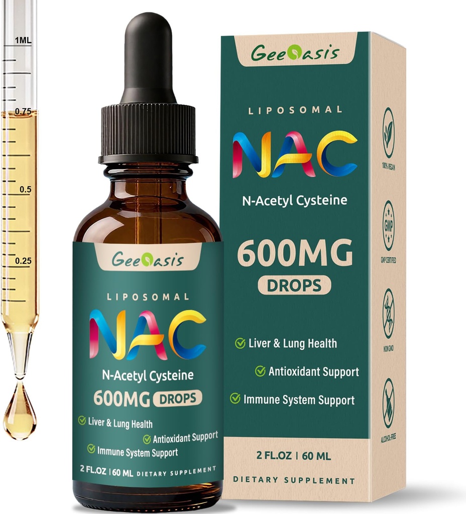 Supplemento N-Acetyl Cysteine Drops, N Acetyl Cysteine 600 mg con Quercetin & Zinc per adulti e bambini, supporto per fegato e polmone, antiossidante, Immune & Skin Health, 2 Fl Oz