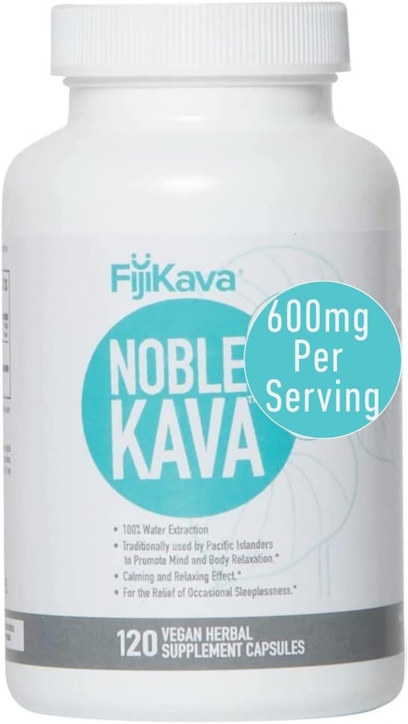 FijiKava Noble Kava Capsule, 600mg Kavalactones Per Serving, Rilassamento Naturale & Sleep Support Supplement, Vegan & Non-GMO, 120-Count, Premium Piper Methysticum Extract for Calm & Stress Relief
