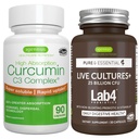 Cultura dal vivo+ Lab4 Probiotici + Curcumina ad alto assorbimento C3 Complesso Vegan Bundle, 25 miliardi di CFU Probiotico, Prebiotico non-Bloating + 300% Curcuminoidi ad assorbimento maggiore con Rapid Uptake, Da Igennus