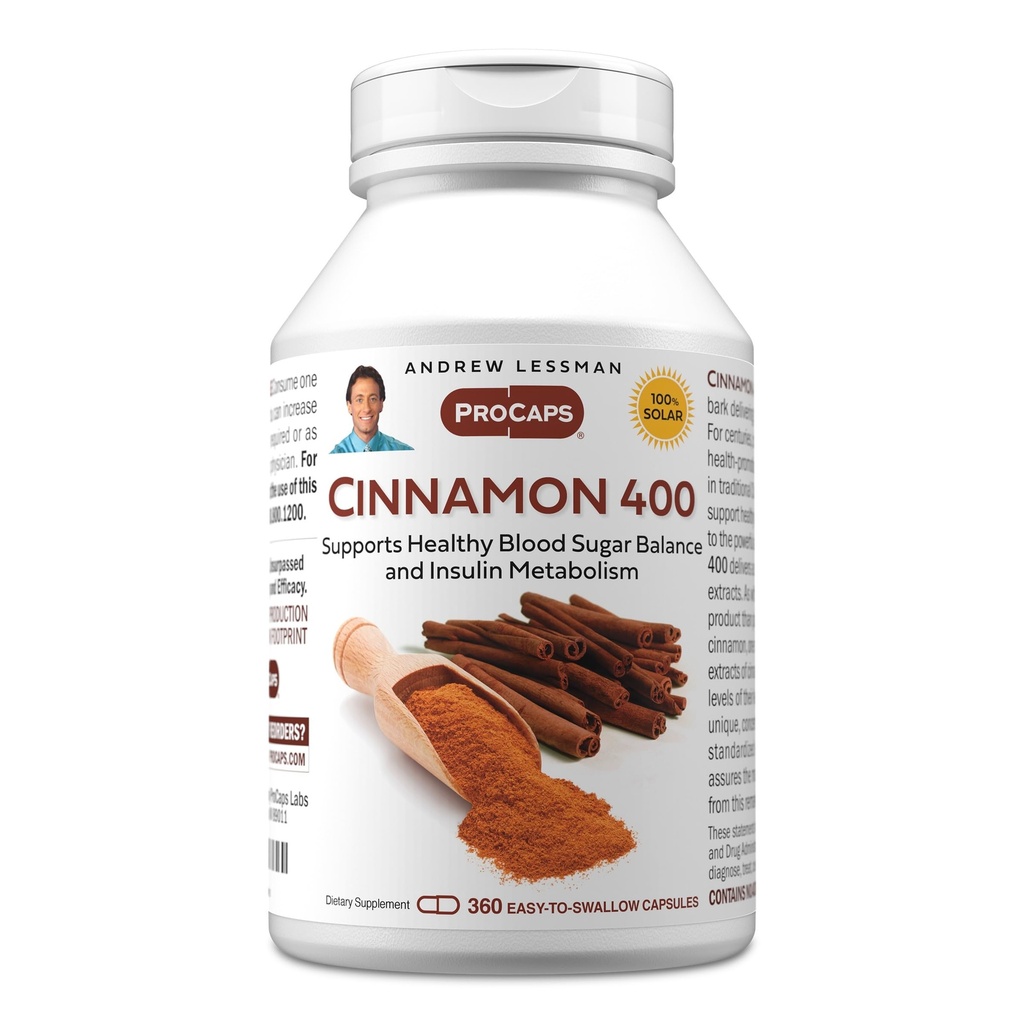 ANDREW LESSMAN Cinnamon 400mg - 360 capsule - Alta potenza, Estratto standardizzato. Niente additivi. Piccolo facile da ingoiare capsule