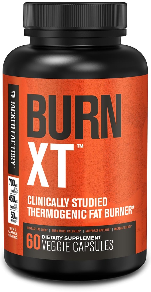 Jacked Factory Burn-XT ha studiato clinicamente Fat Burner & Weight Loss Supplement - Appetite Suppressant & Energy Booster - con Acetyl L-Carnitine, Estratto di tè verde e altro - 60 pillole di dieta naturale