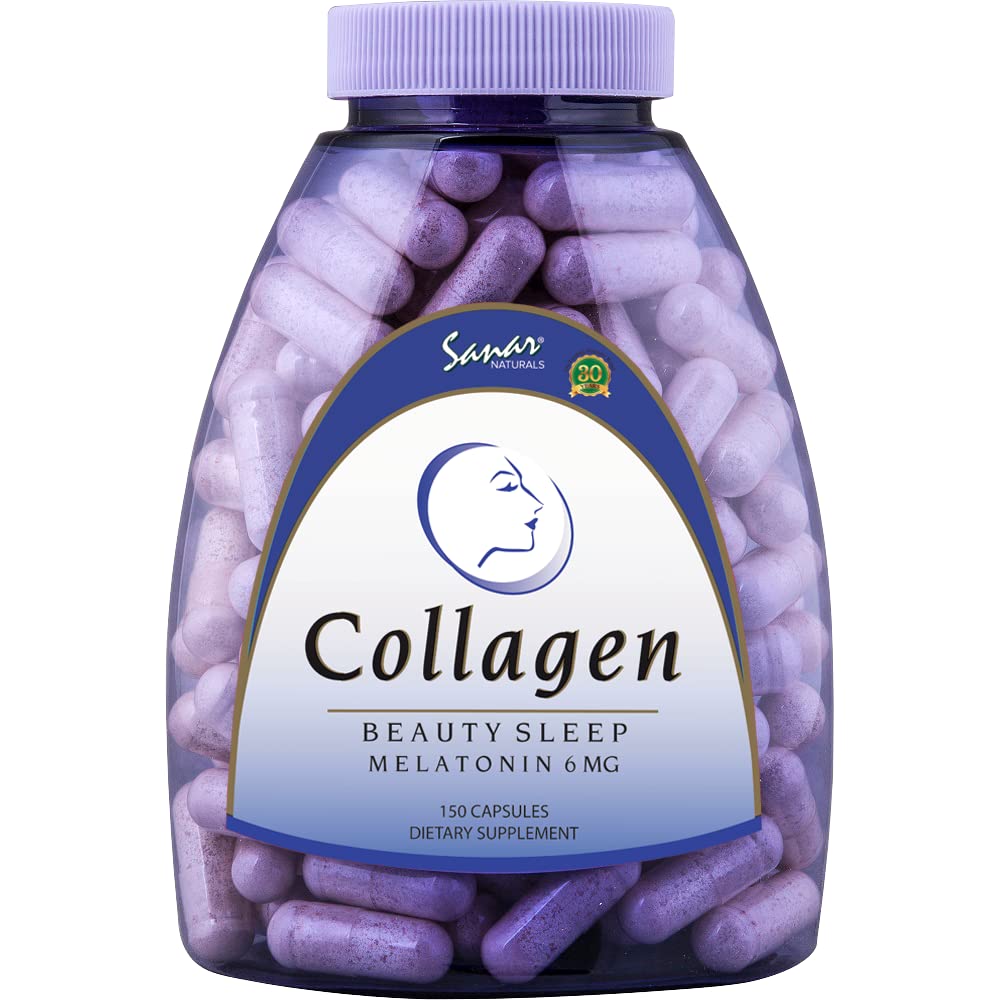 Sanar Naturals Collagen Pills Beauty Sleep with Melatonin 6 mg - Boost Hair Skin Nails Joints - Integratore di peptidi di collagene idrolizzato, 150 Capsule