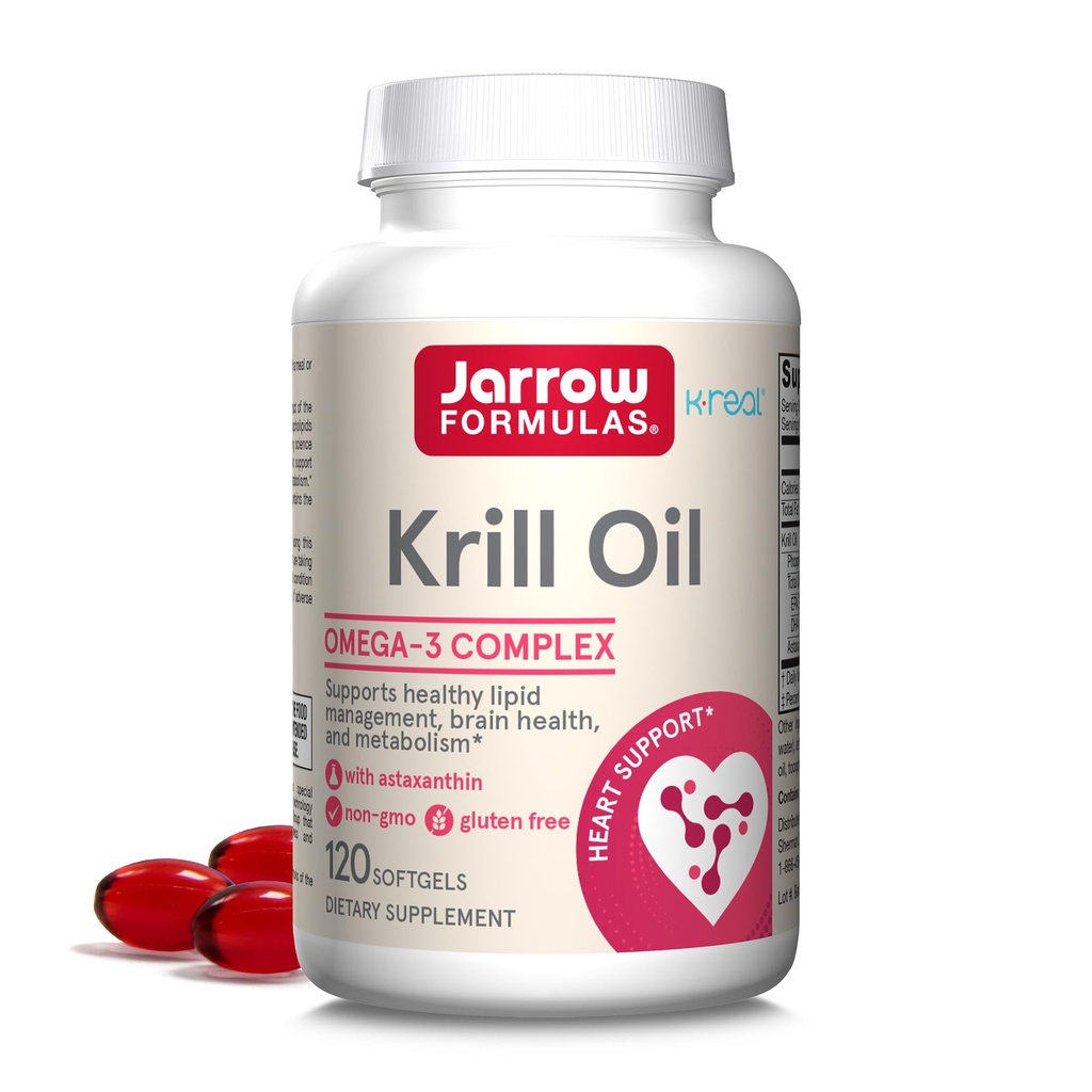 Jarrow Formulas Krill Oil - 120 Softgels - Phospholipid Omega-3 Complex con Astaxanthin - May Support Lipid Management, Brain Function & Metabolism - 60 Servings