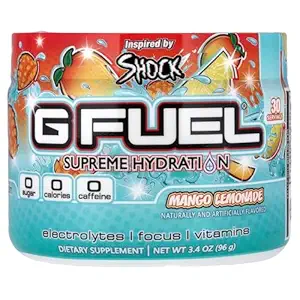 G Fuel Mango Lemonade Supreme Hydration, Electrolyte Powder Mix for Energy & Focus, Sugar and Caffeine Free Supplement with Essential Vitamins & Minerals, Mango Lemonade Flavor, 3.4 oz - 30 Serve
