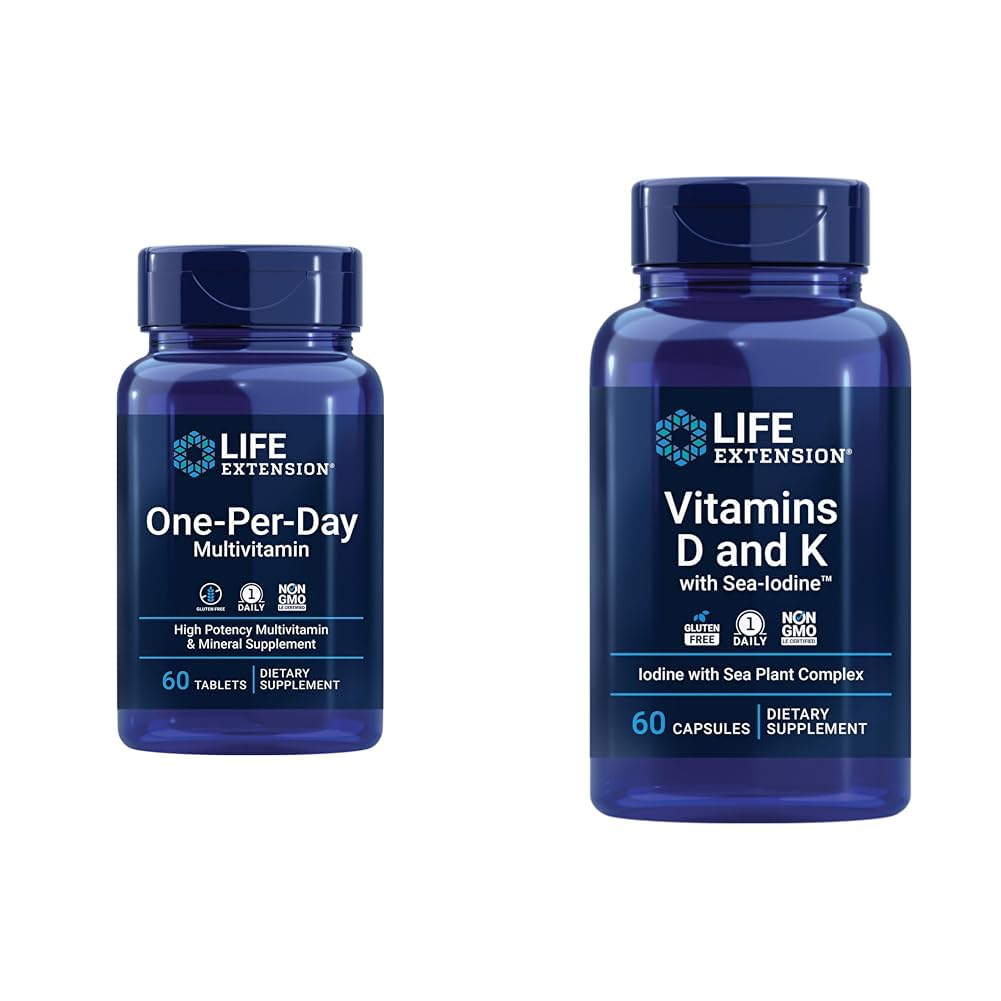 Estensione della vita One-Per-Day Multivitamin – Confezionato con oltre 25 vitamine, minerali e estratti vegetali e vitamine D e K con Sea-Iodine, Vitamina D3, Vitamina K1 e K2, Iodio