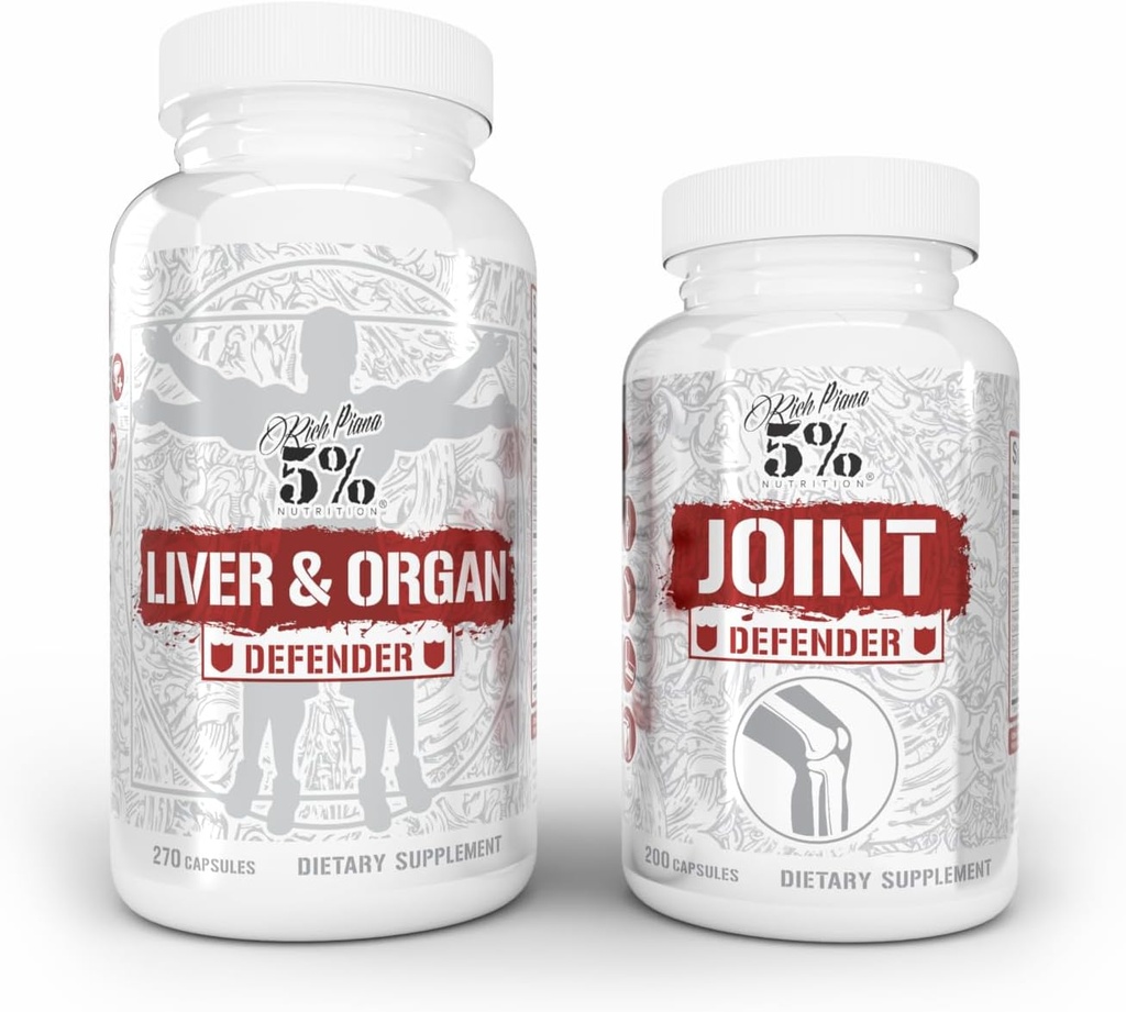 5% Nutrition 2-Stack | Liver & Organ Defender con NAC + Joint Defender | Liver, Rene, & Heart Support + Collagen, Glucosamina, Condroitina, MSM, Acido Ialuronico, Curcumina Turmerica w/Bioperine