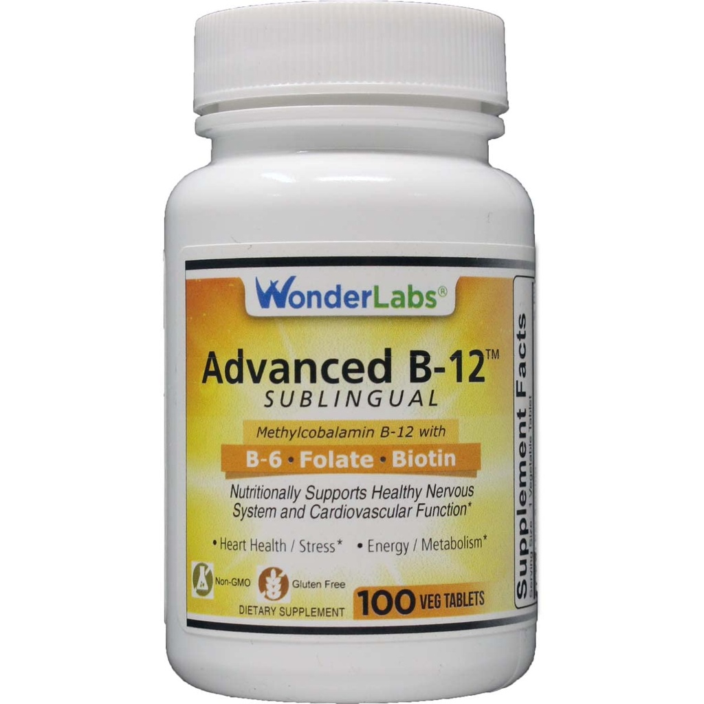 Wonder Laboratories Sublingual Vitamin B12 (1000 mcg), B6 (5mg), Acido Folico (400 mcg) & Biotin (25mcg) - Formulato con vitamina Methylcobalamin B-12 (100 compresse)