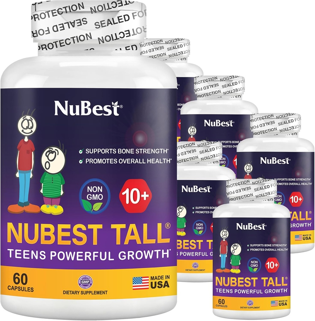 NuBest Tall 10+ Premium Bone Strength Formula, immunità migliorata e salute complessiva per l'età 10+ con calcio, vitamina D3, vitamina K2, e Multivitaminici | Pack 6