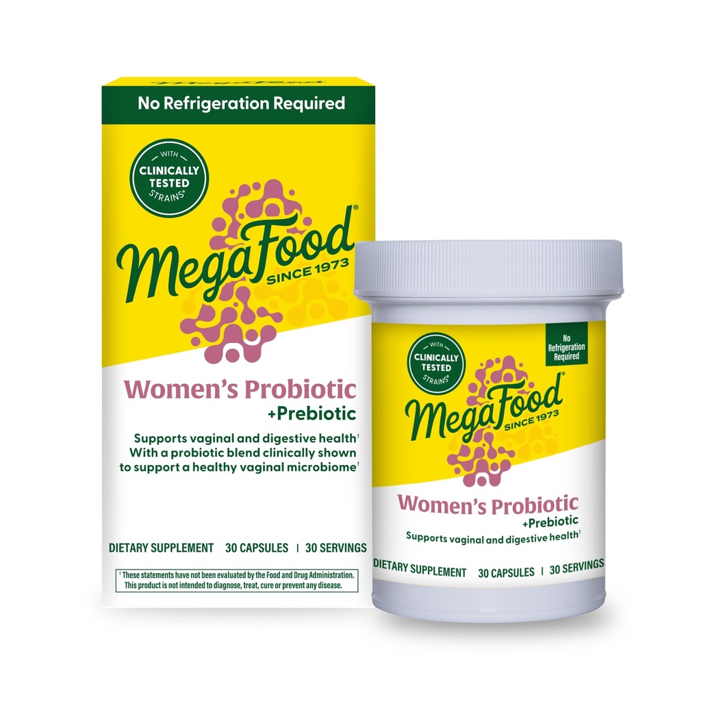 MegaFood Womens Probiotico + Prebiotico - Prebiotici senza glutine e Probiotici per le donne, Supporta la salute e la regolarità digestiva, Probiotici vaginali per livelli di pH sani, Vegetariano - 30 capsule