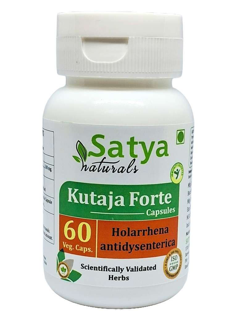 Kutaja Forte Capsule 500 mg. 60 Veg. Capsule | Kutaja (Holarrhena Antidysenterica) Estratto di capsule per uomini e donne | Ayurvedic Herbal Supplement/Rimedies | 10:1 Forte (1 Bottiglia di 60 capsule)