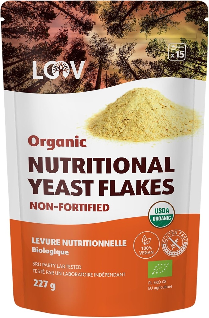 LOOV Organico non fortificata Yeast Flakes - Vegan, Gluten Free, Non-GMO Nooch non fortificato - Buona fonte di B-Vitamins naturali - No Aggiunto Sale o Zucchero - Sacchetto Risponsabile, 8 once (227 Grammi)