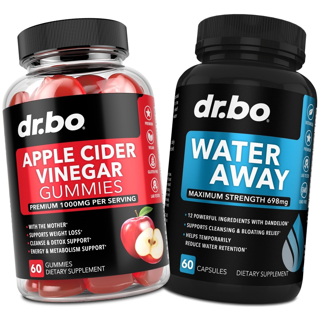 DR. BO ACV Gummies & Water Away Pills - 1000MG Aceto di sidro di mele Gummies & Water Retention Diuretics for Digestion, Gut Health, Stomach Bloating & Leg Swelling