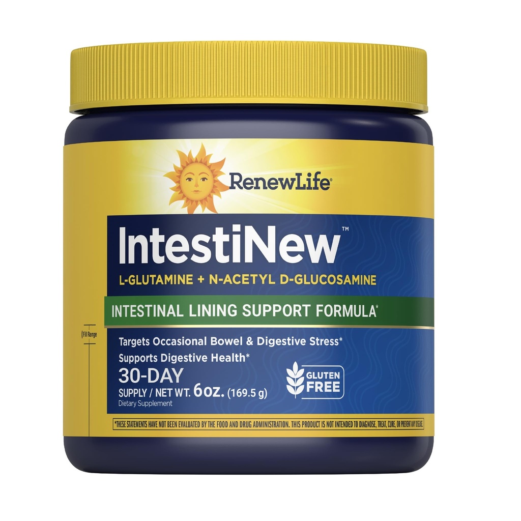 Rinnovare la vita IntestiNew Intestinal Lining Support Formula, supplemento di polvere Supporta la salute digestiva, L-Glutamina, Latticini, Soia e senza glutine, 5.7 oz.