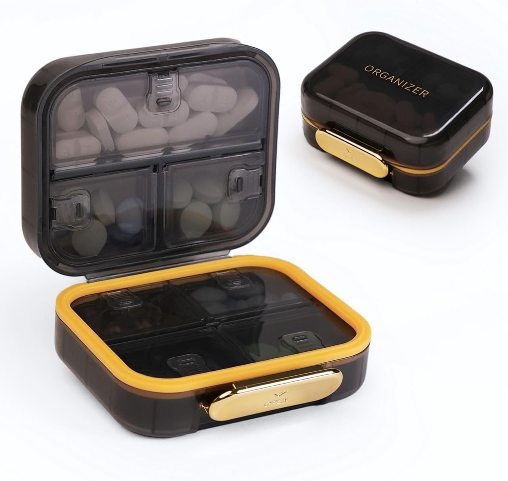 Bexeen Medicine Pill Organizer Travel Cute Pill Container Small Pill Box for Purse Mini Pill Case Portable Vitamin Holder Organizer Compact Travel Size Medication Daily Pocket Pharmacy for Supplement