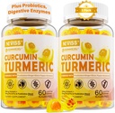 Zucchero curcuma erboristica gratuita Gummies riempito 550mg per adulti, Ginger & Black Pepper | 95% Curcuminoidi w/Prebiotic Probiotic & miscela postbiotica, Supporto, Immune & Salute digestiva, Vegan, 2Pack
