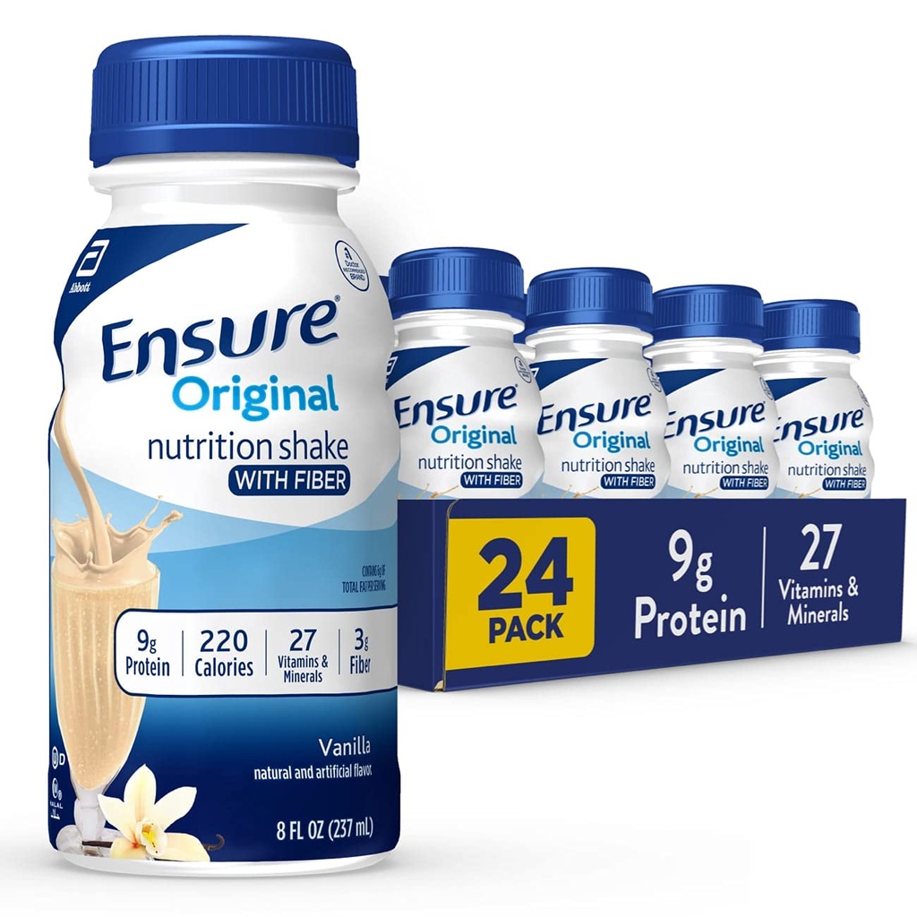 Assicurare la scorza di Vanilla Nutrition Originale con la fibra | Small Meal Sostituzione Shake | Pronto per bere | 9g Protein, 27 Vitamine e Minerali | 8 fl oz - 24 Pack