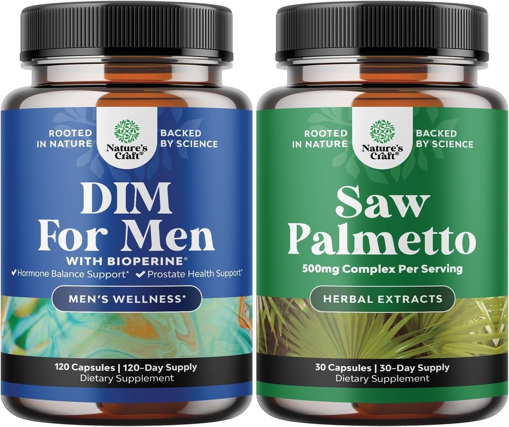 Bundle di Advanced DIM Supplemento per gli uomini - Blocker di estrogeno e estratto di Palmetto di Sega Extra - per la salute dei capelli delle donne e degli uomini e supporto urinario