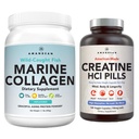 AMANDEAN Premium Creatine HCl & Marine Collagen Bundle. USA-Made CON-CRET. 7X Concentrato. Proteina di collagene di pesce idrolizzato selvatico. Anti-invecchiamento. Supporto recupero & magra muscolare. Pelle sana