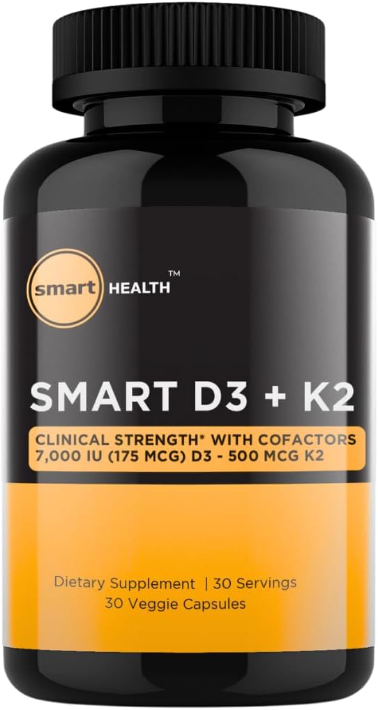 Vitamina D3 + K2 - Bone Health & Immune Support - 7000 IU(175 MCG)D3 + 500 MCG K2 - Cofattori B6, Magnesio & Zinc - Gluten Free, Vegan, Non OGM - Integratore alimentare - 30 capsule vegetali