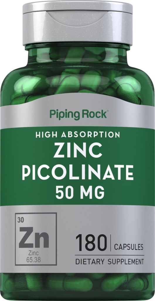 Piping Rock Zinc Picolinate 50mg | 180 capsule | Non OGM, Gluten Free Supplement