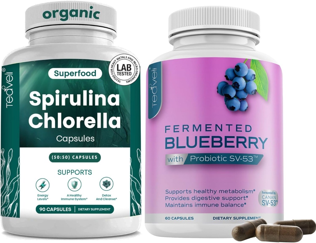 Teaveli Spirulina Chlorella e Blueberry Capsule