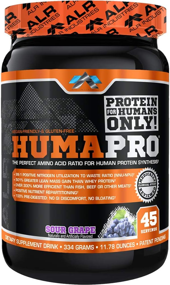 Humapro | Aminoacidi Protein Matrix per gli esseri umani | 99% Utilizzo per il muscolo magra | Vegan, Gluten Free | 334g / 45 Servings (Sour Grape)