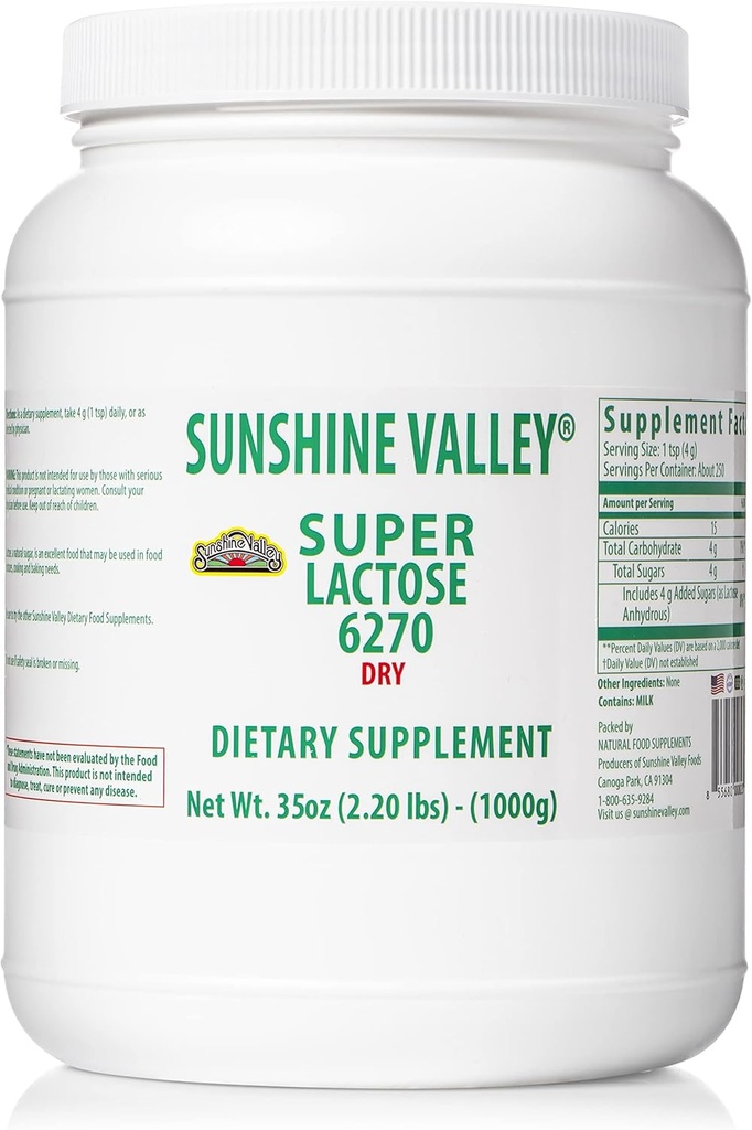 Sunshine Valley® Super Lactose Dry Powder (FREE FLOW POUR) - Natural Sweetener & Baking Enhancer, Zucchero in polvere per la cottura & Food Mixtures, Stabilizzatore & Filler - 35 Oz